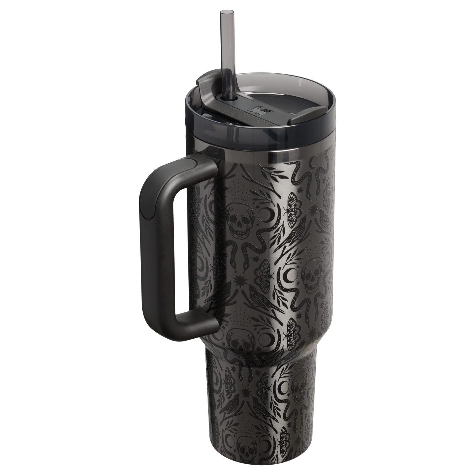 Stanley 40 Ounce Halloween Tumbler With Straw & Handle In Deadly Damask Black