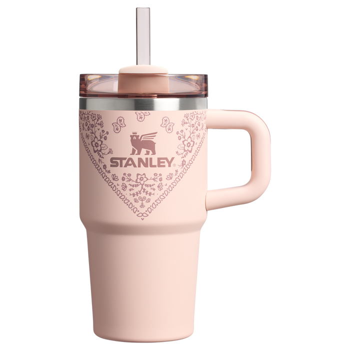 Stanley 20 OZ Stainless Steel Tumbler With Straw And Handle In Conch Floral Pink