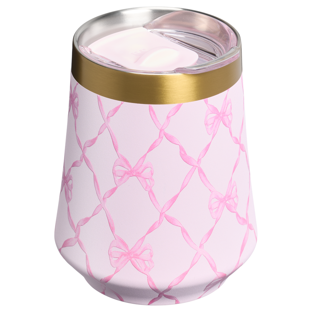 Stanley 1913 Stanley 1913 x LoveShackFancy Holiday Reserve Wine Tumbler 11 OZ in Baby Bow Pink Peppermint | View 2