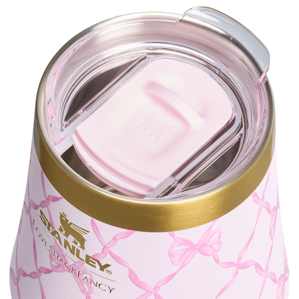 Stanley 1913 Stanley 1913 x LoveShackFancy Holiday Reserve Wine Tumbler 11 OZ in Baby Bow Pink Peppermint | View 3