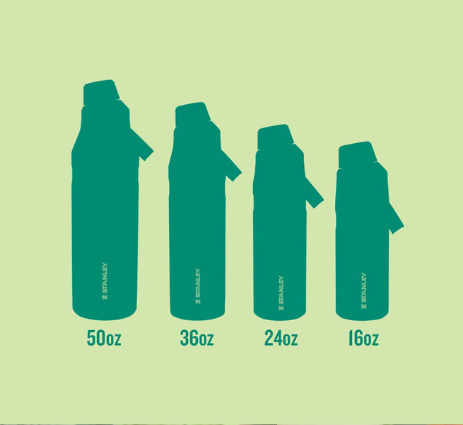Size comparison chart for IceFlow™ Bottle with Cap and Carry+ Lid | 36 OZ