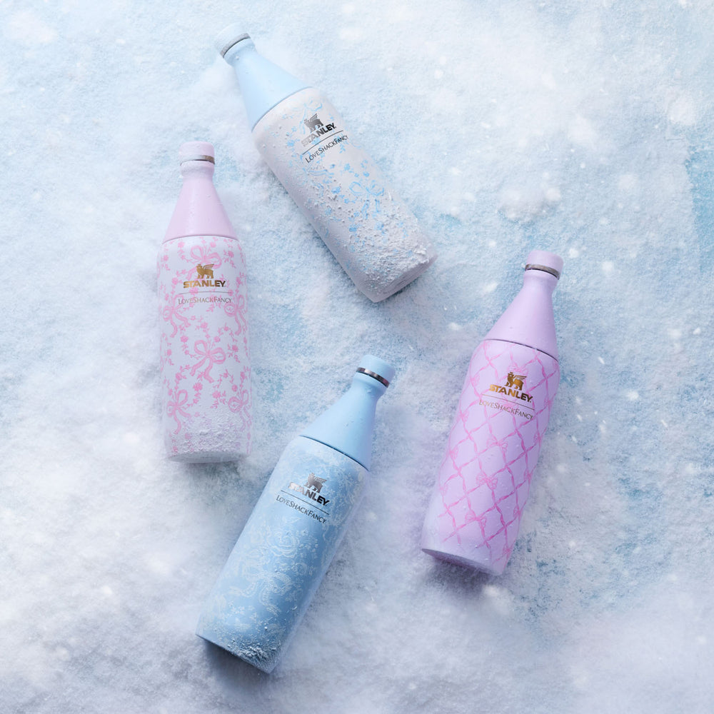Stanley 1913 Stanley 1913 x LoveShackFancy Holiday All Day Slim Bottle 34 OZ in Baby Bow Pink Peppermint | View 4