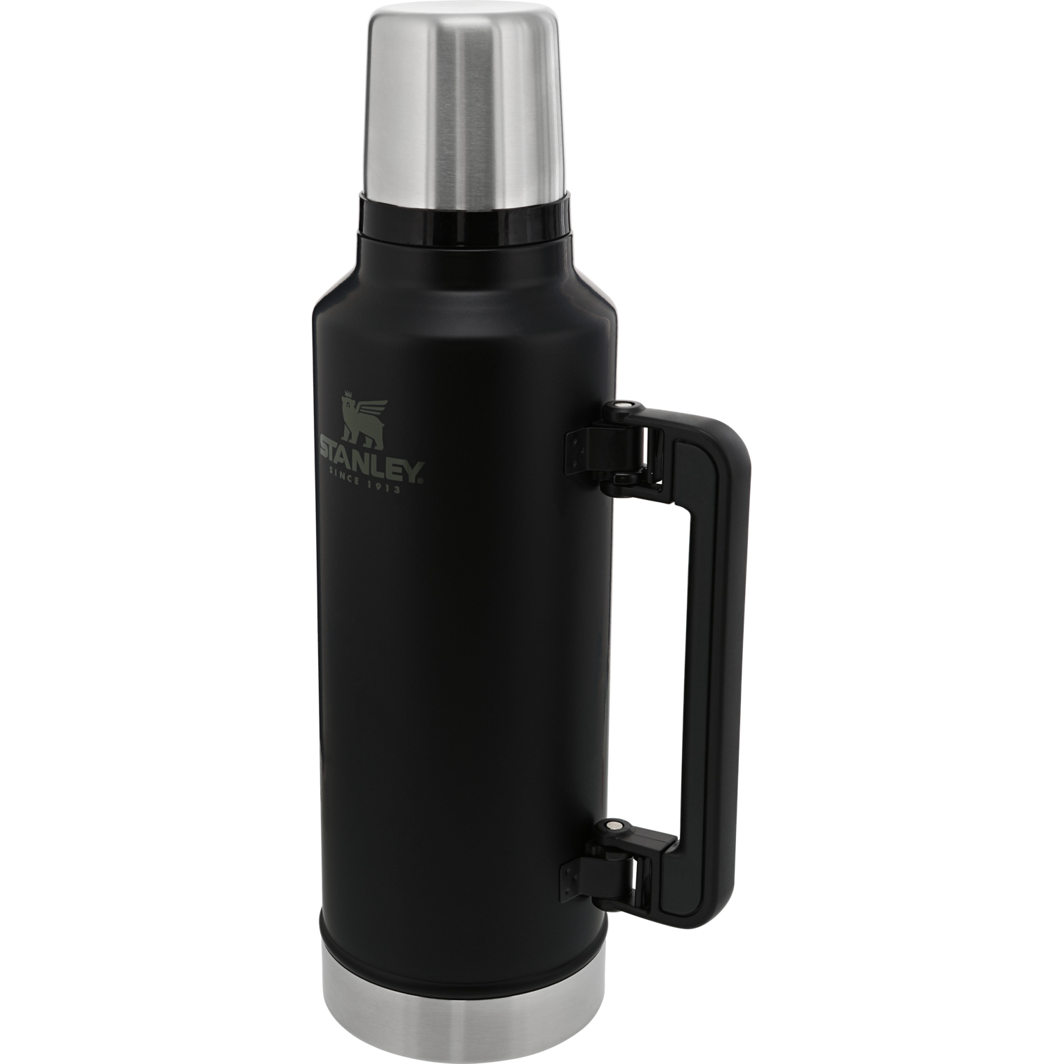 Large Black 13” Thermos w/ 2 Cups 1.9 Liter 2 Quart Vacuum Bottle