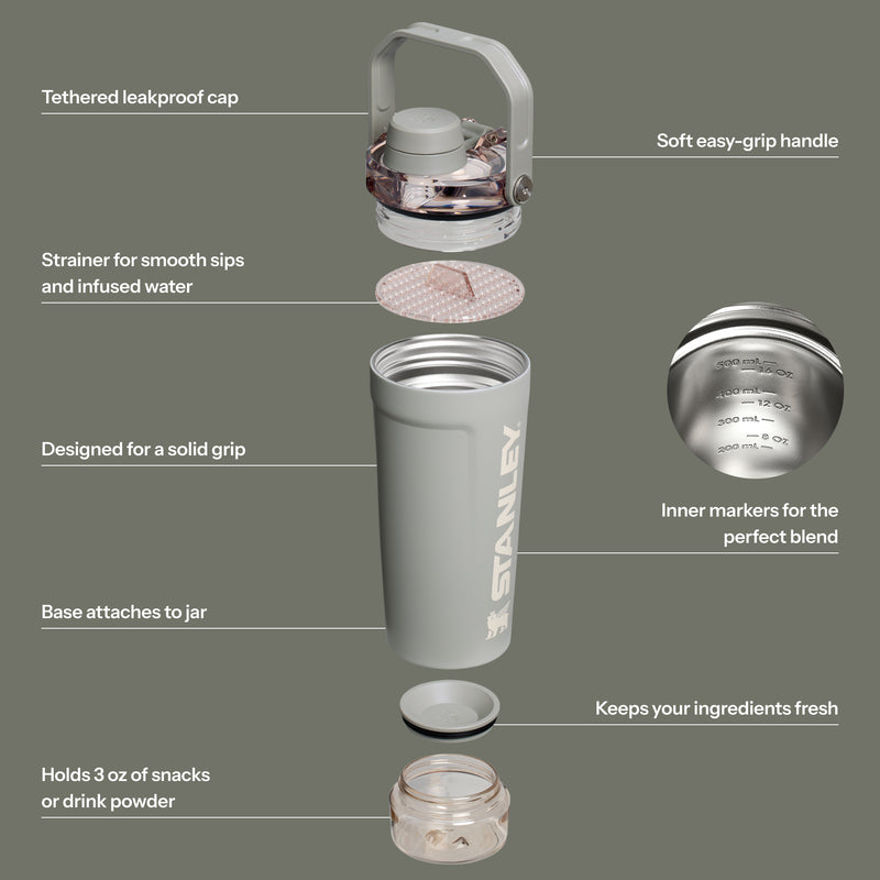 Stanley 1913 The Vitalize™ Shaker Bottle 20 OZ in Sage Grey | Infographic View