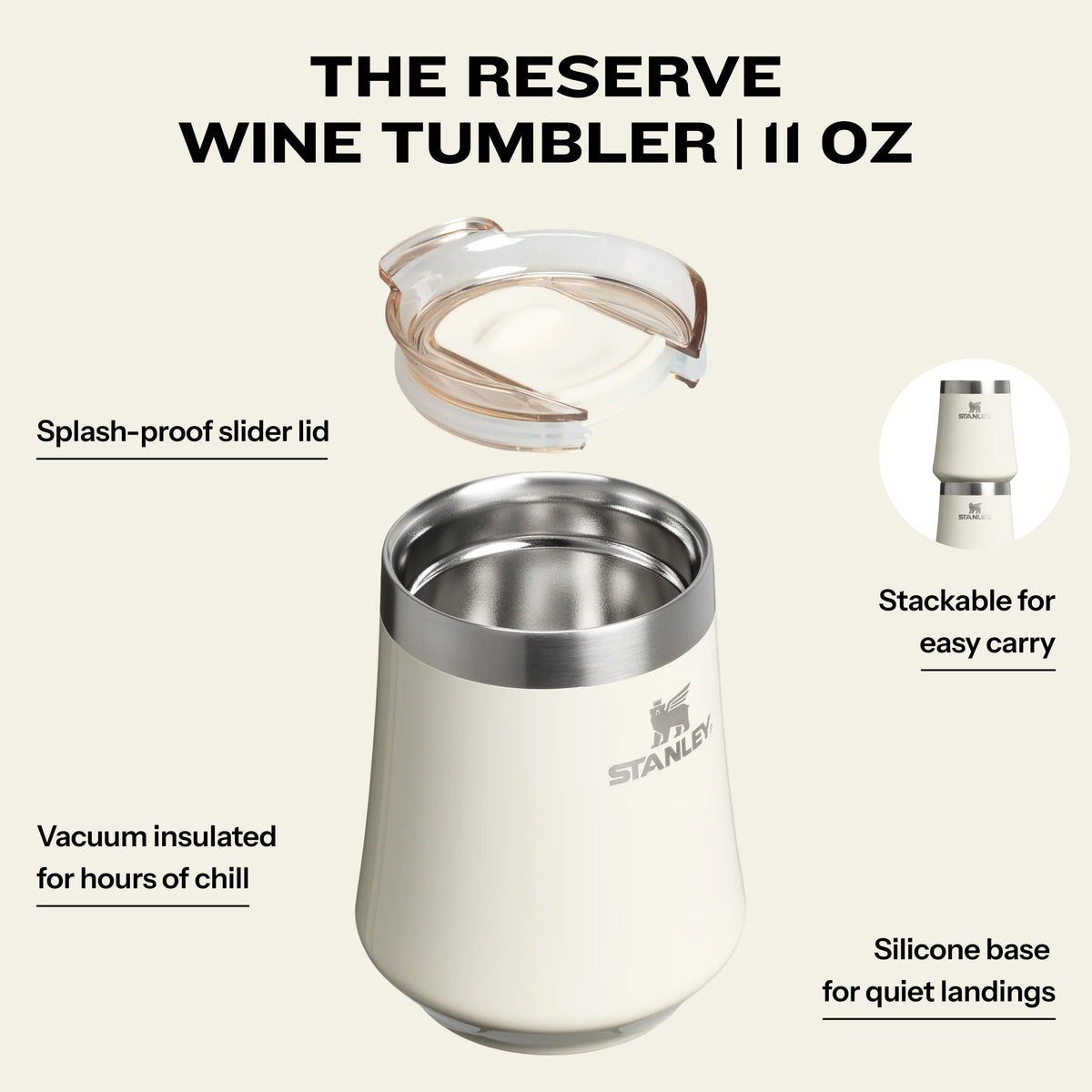 Stanley 1913 The Reserve Wine Tumbler 11 OZ in Cream Gloss | Infographic View