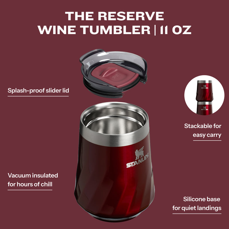 Stanley 1913 The Textured Reserve Wine Tumbler 11 OZ in Garnet Shine | Infographic View