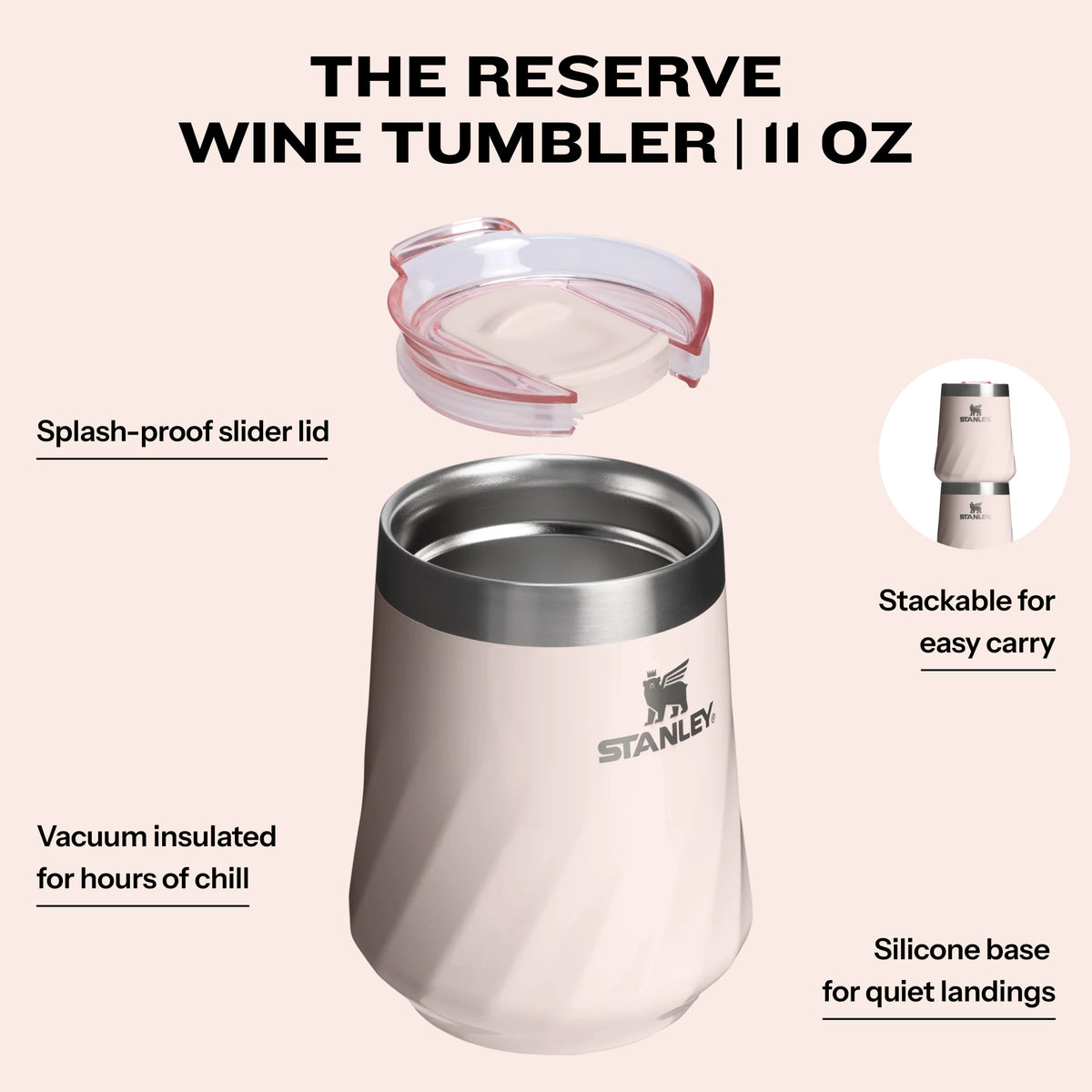Stanley 1913 The Textured Reserve Wine Tumbler 11 OZ in Rose Quartz Gloss