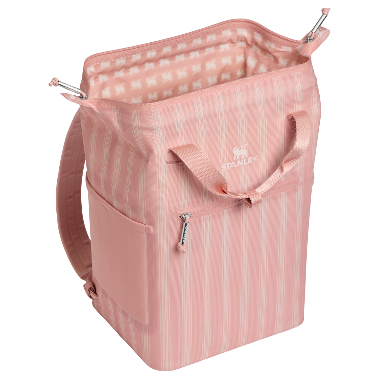Stanley 1913 The All Day Madeleine Mini Cooler Backpack 14 QT in Peach Rose Picnic Stripe | View 2