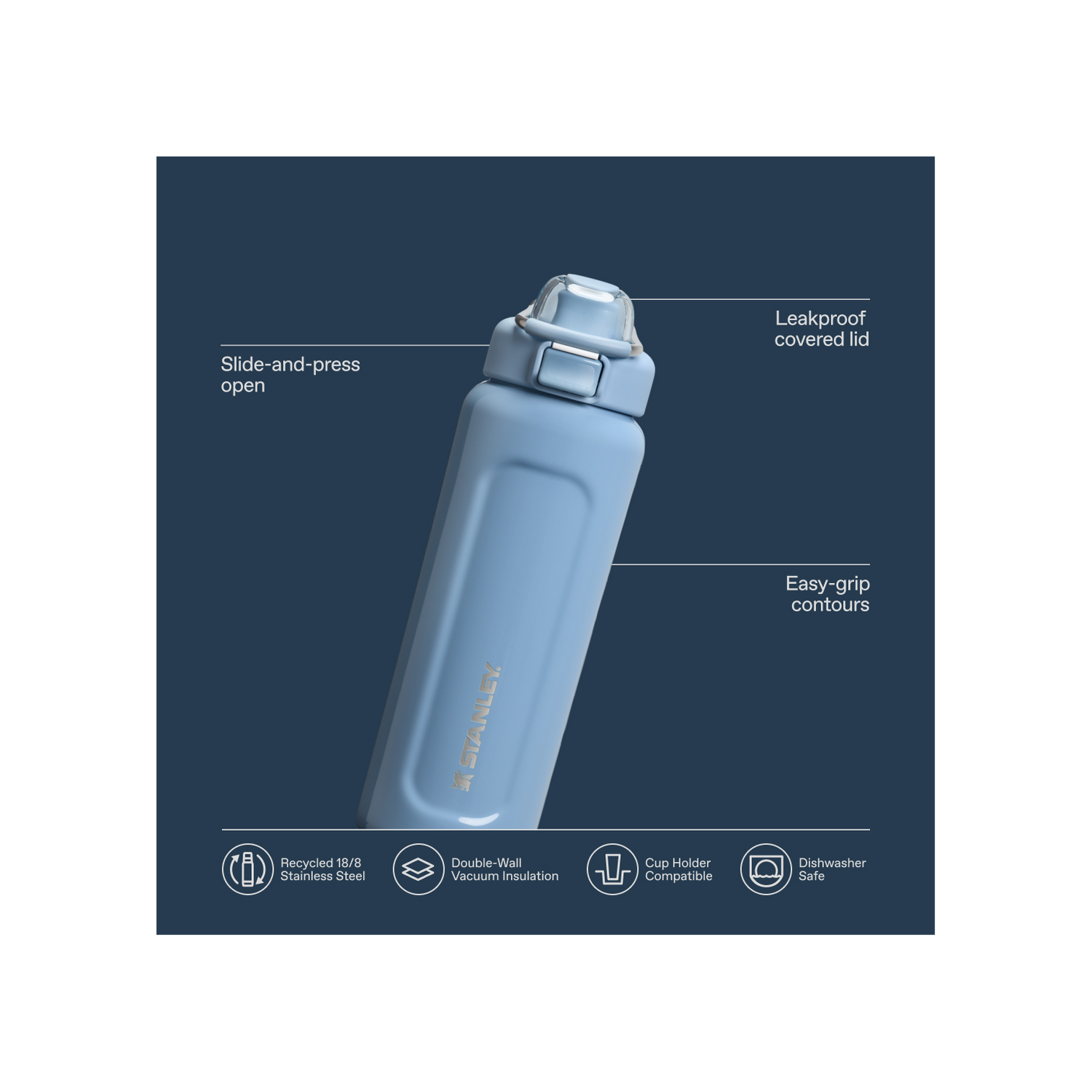 Stanley 1913 The Wellspring Bottle 24 OZ in Slate Blue Gloss | View 3