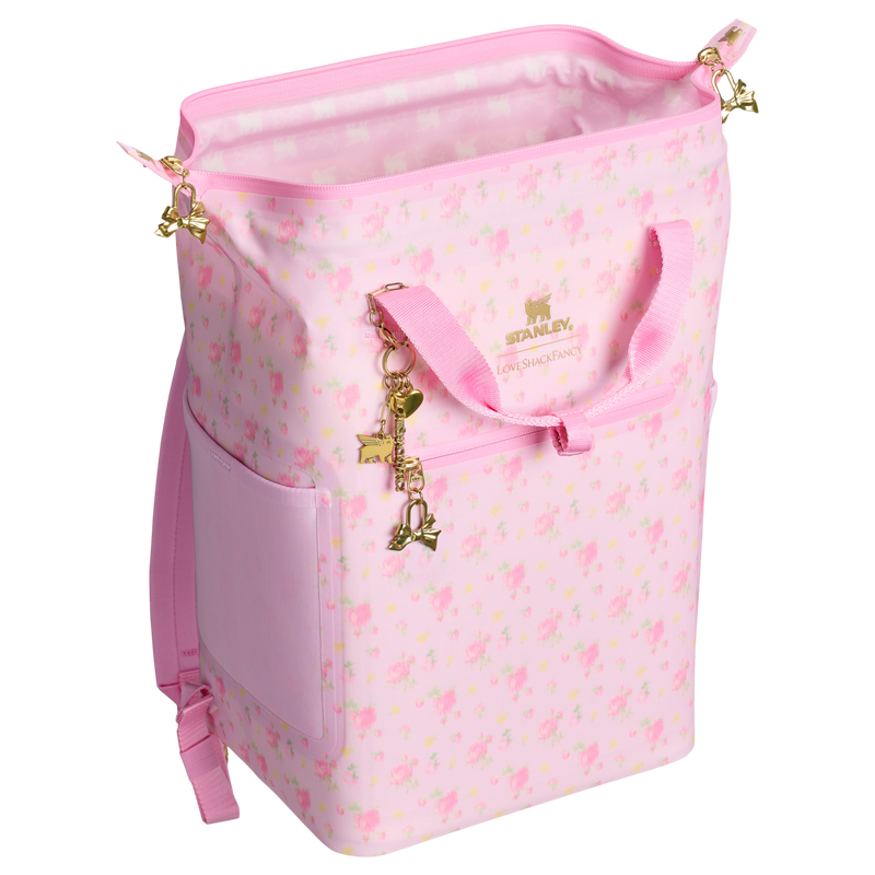 Stanley 1913 Stanley 1913 x LoveShackFancy All Day Madeleine Mini Cooler Backpack 20 Can 14 QT 13.2 L in Ibiza Sunset | Back Open View
