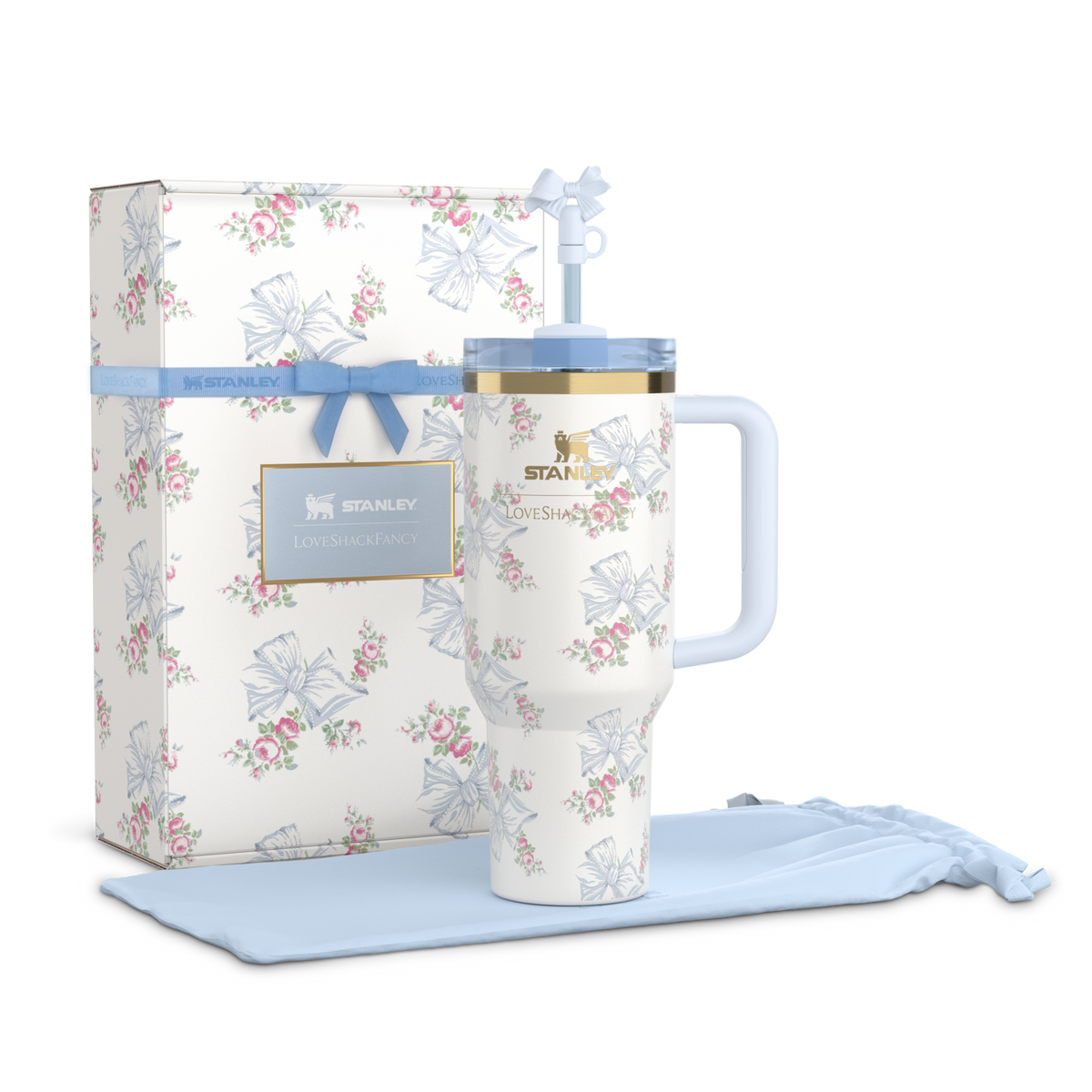 The Blue Stanley X LoveShackFancy Holiday Quencher Collab The Blue Stanley X LoveShackFancy Holiday Quencher Collab