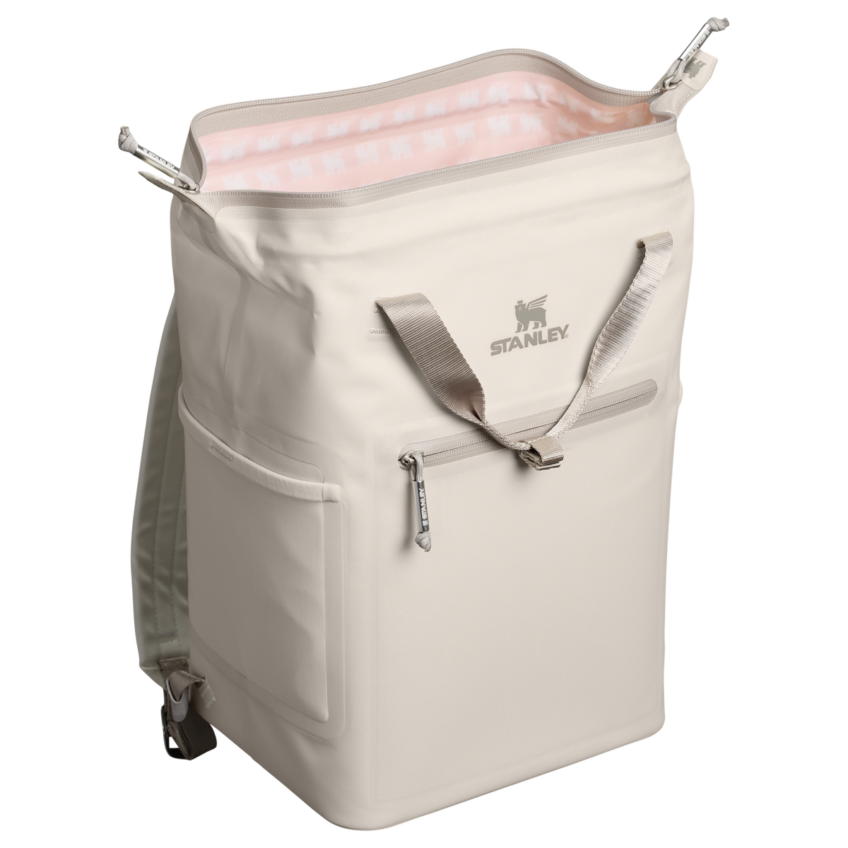 Stanley 1913 The All Day Madeleine Mini Cooler Backpack 20 Can 14 QT 13.2 L in Cream | Back Open View