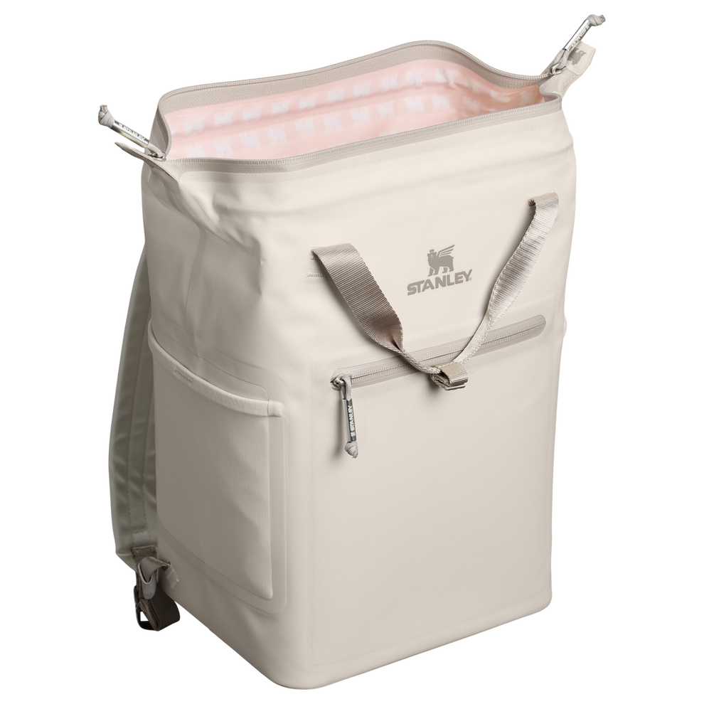 Stanley 1913 The All Day Madeleine Mini Cooler Backpack 20 Can 14 QT 13.2 L in Cream | Back Open View