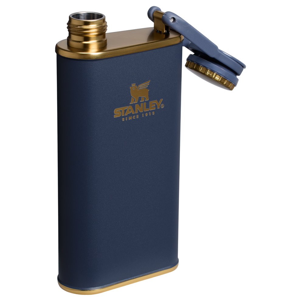 Stanley Easy Fill Wide Mouth Hip Flask 8 Oz In Twilight Gold Navy