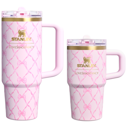 Stanley 1913 Stanley 1913 x LoveShackFancy Holiday The Quencher® Details ProTour Tumbler Set 2-pack in Baby Bow Pink Peppermint | Front View