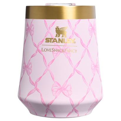 Stanley 1913 Stanley 1913 x LoveShackFancy Holiday Reserve Wine Tumbler 11 OZ in Baby Bow Pink Peppermint | Front View