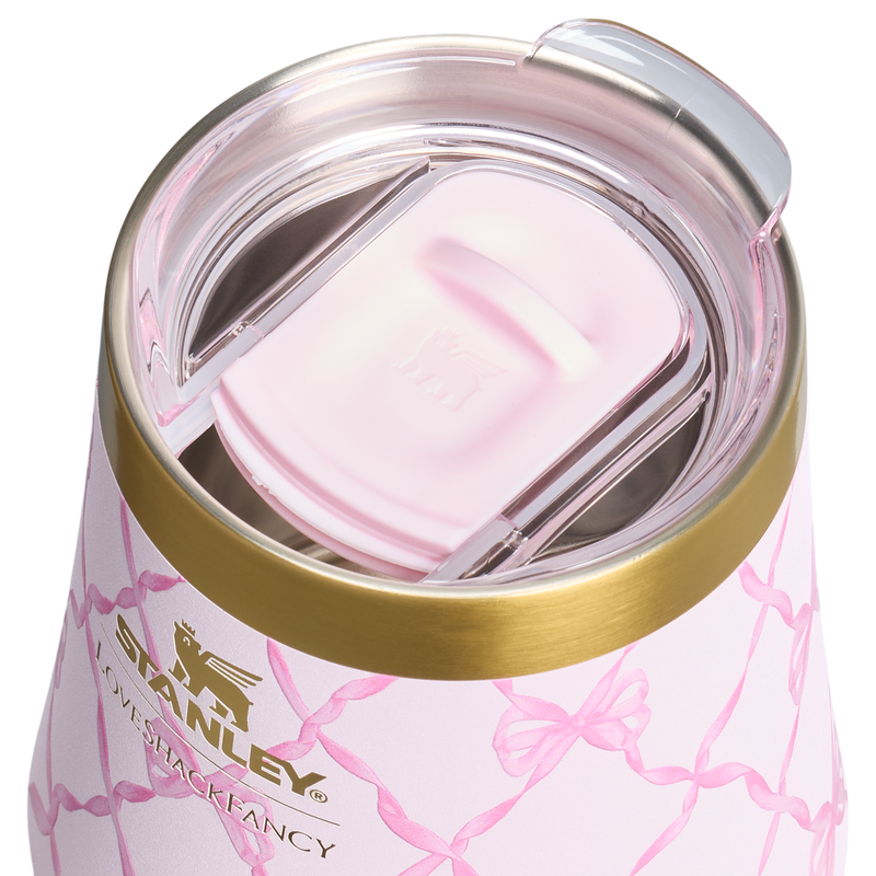 Stanley 1913 Stanley 1913 x LoveShackFancy Holiday Reserve Wine Tumbler 11 OZ in Baby Bow Pink Peppermint | Lid Detailed View