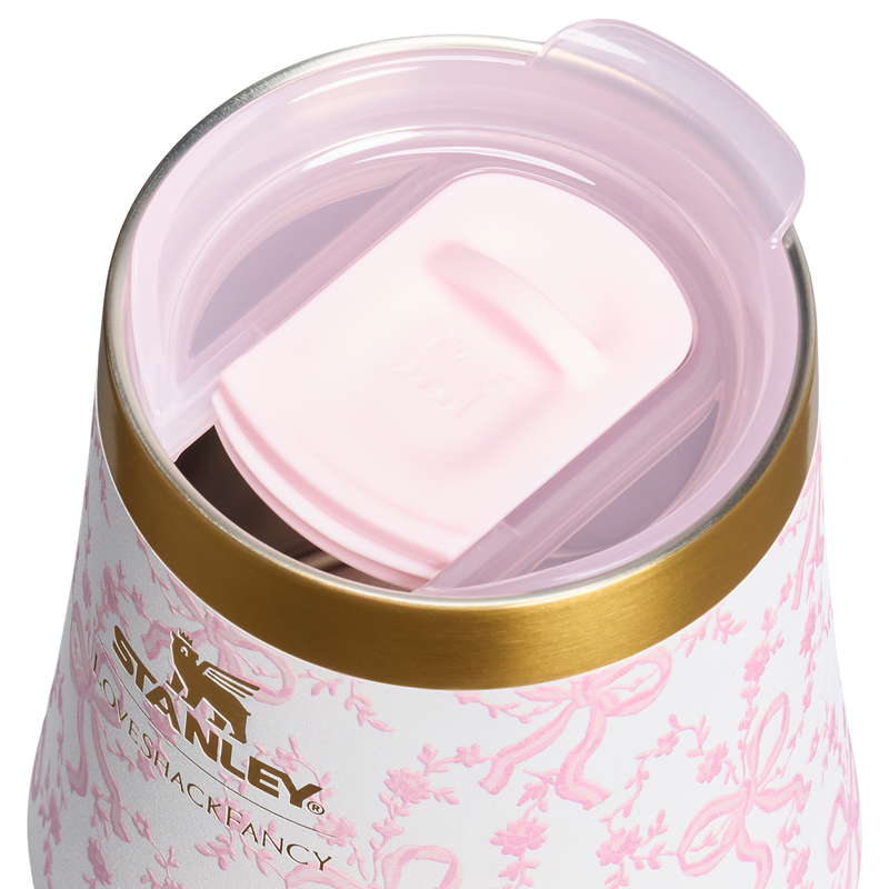 Stanley 1913 Stanley 1913 x LoveShackFancy Holiday The Reserve Wine Tumbler Set 11 OZ (2-pack) in Coquette Bow Chantilly | Lid Detailed View