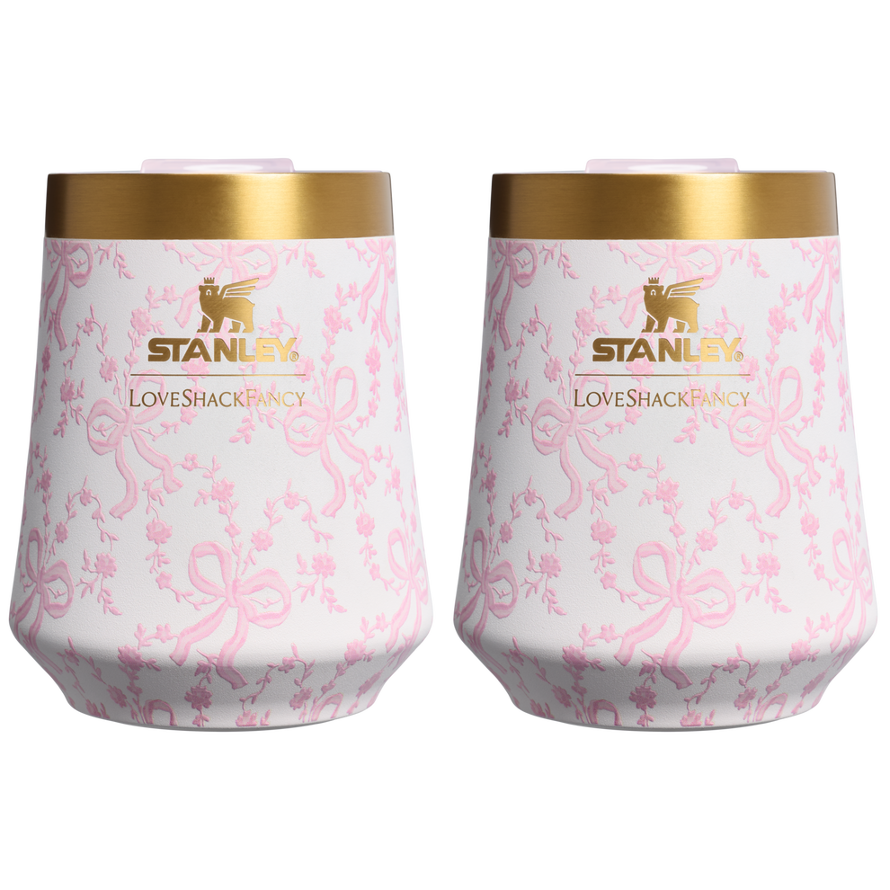 Stanley 1913 Stanley 1913 x LoveShackFancy Holiday The Reserve Wine Tumbler Set 11 OZ (2-pack) in Coquette Bow Chantilly | Front View