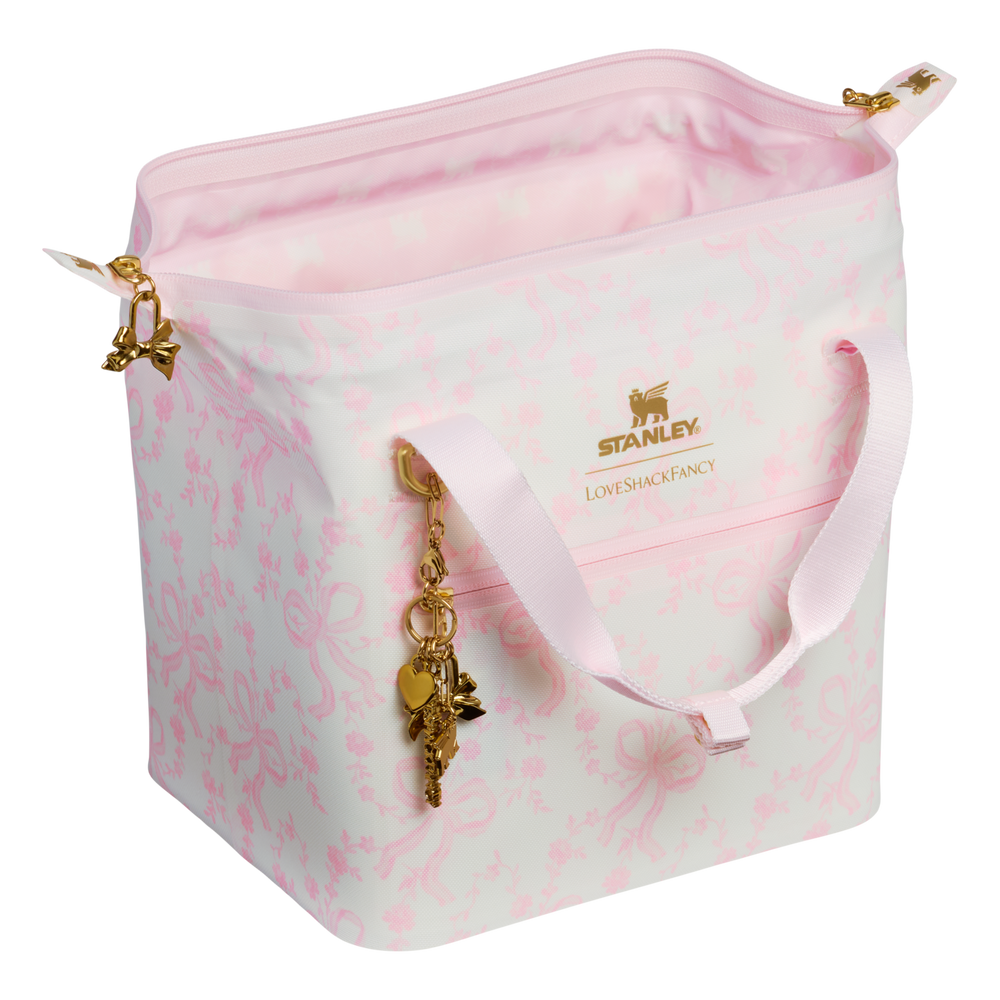 Stanley 1913 Stanley 1913 x LoveShackFancy Holiday All Day Julienne Mini Cooler 10 Can 7.4 QT 7.0 L in Coquette Bow Chantilly | Open View