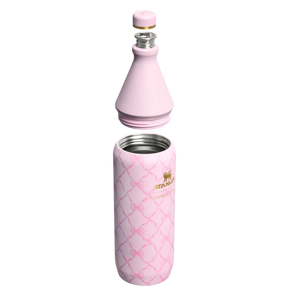 Stanley 1913 Stanley 1913 x LoveShackFancy Holiday All Day Slim Bottle 34 OZ in Baby Bow Pink Peppermint | View 3