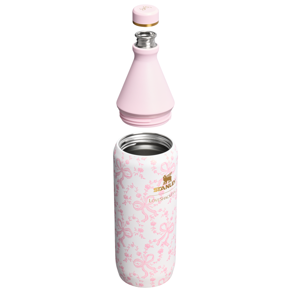Stanley 1913 Stanley 1913 x LoveShackFancy Holiday All Day Slim Bottle 34 OZ in Coquette Bow Chantilly | Cross Section View