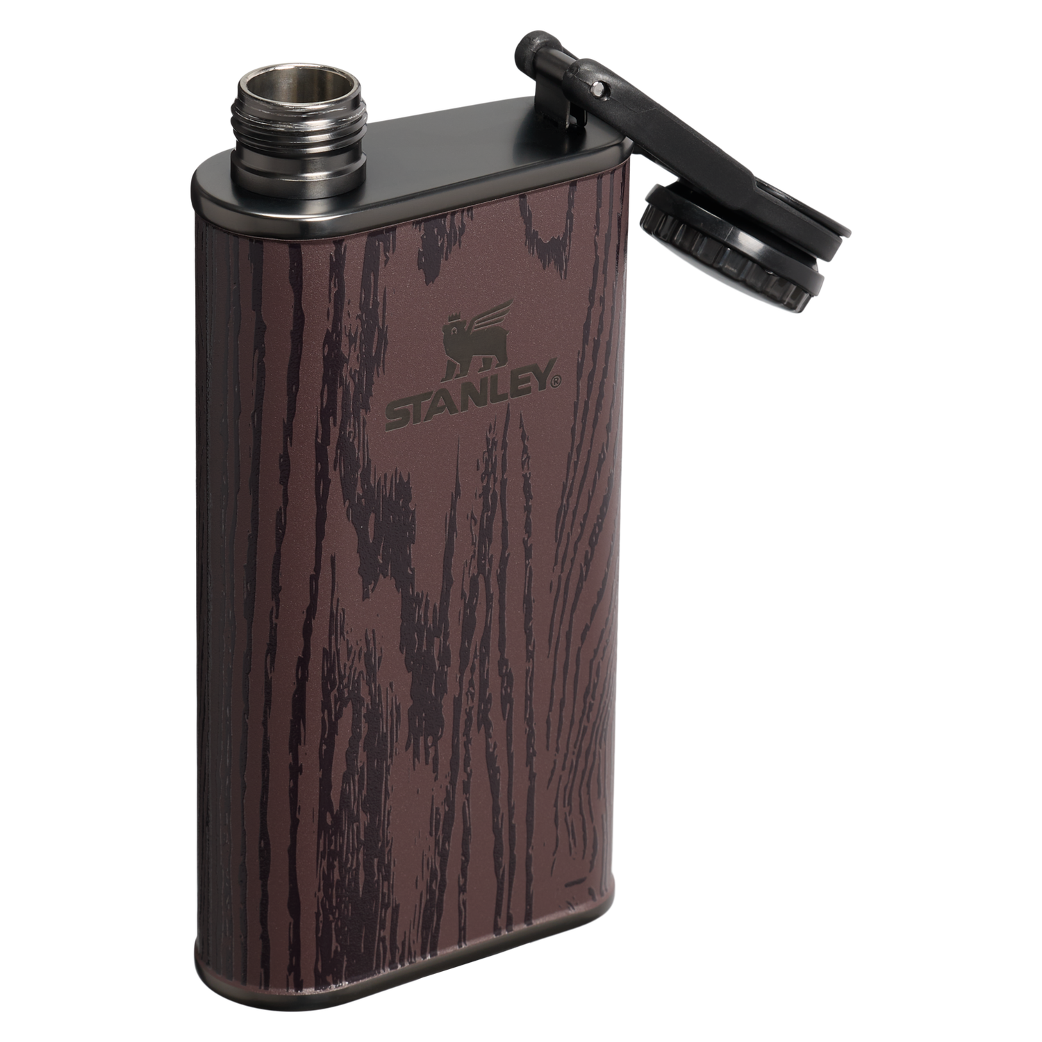 Stanley 1913 The Cheers & Cheer Easy Fill Flask 8 OZ in Redwood Woodgrain | View 1