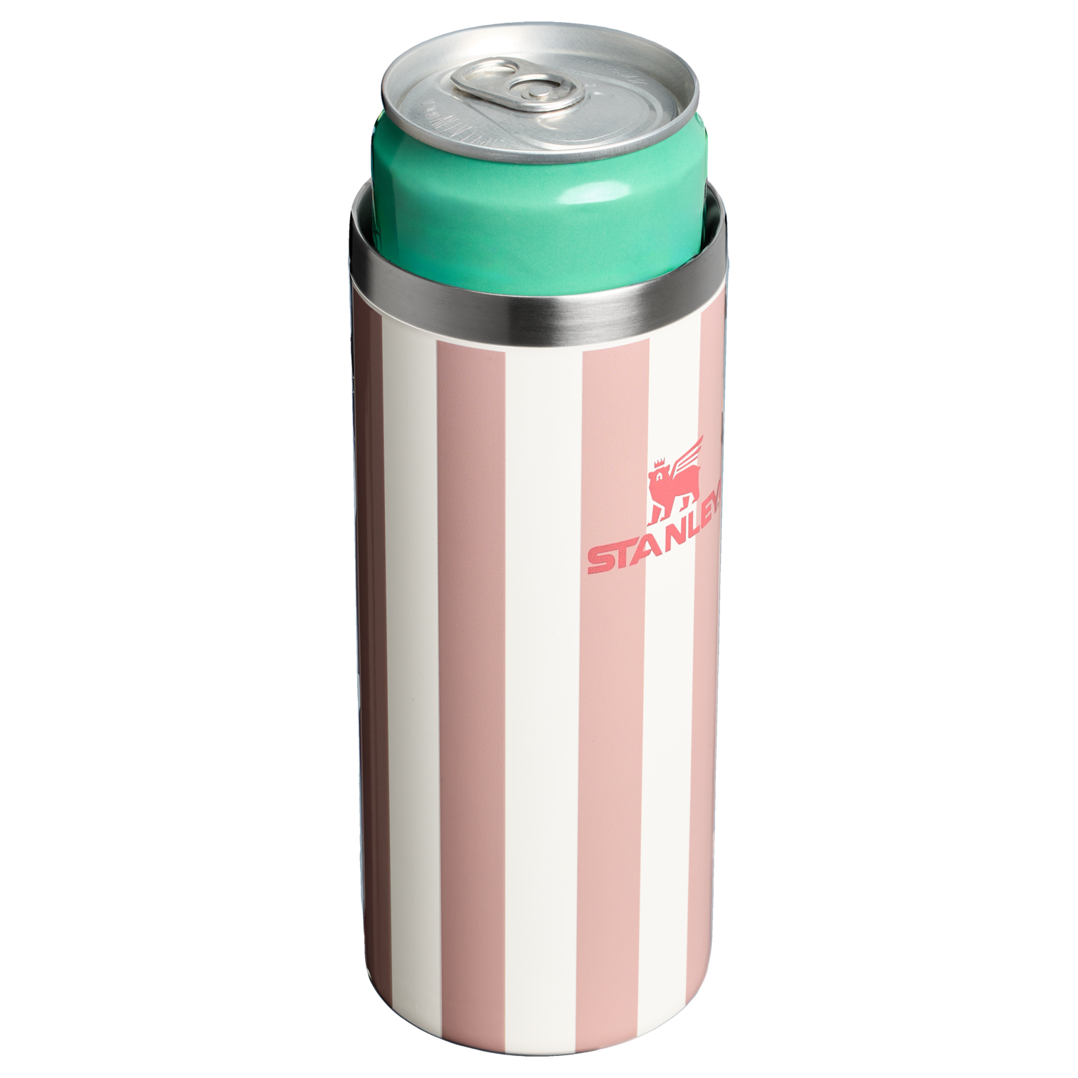 Stanley 10 OZ Everyday Slim Can Cooler Cup In Peach Whip Pink Stripe From The Oasis Collection