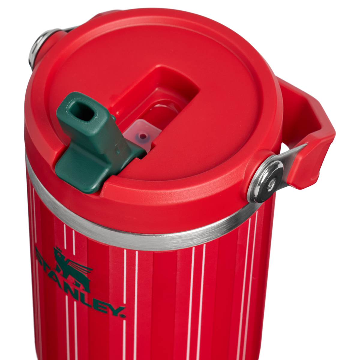 Stanley 1913 The IceFlow™ Flip Straw Tumbler 30 OZ in Rouge Holiday Stripe | Lid Detailed View