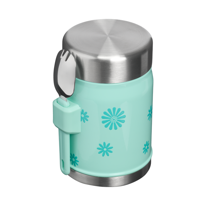 Stanley 1913 Classic Legendary Food Jar + Spork 14 OZ in Teal Daisies | Back View
