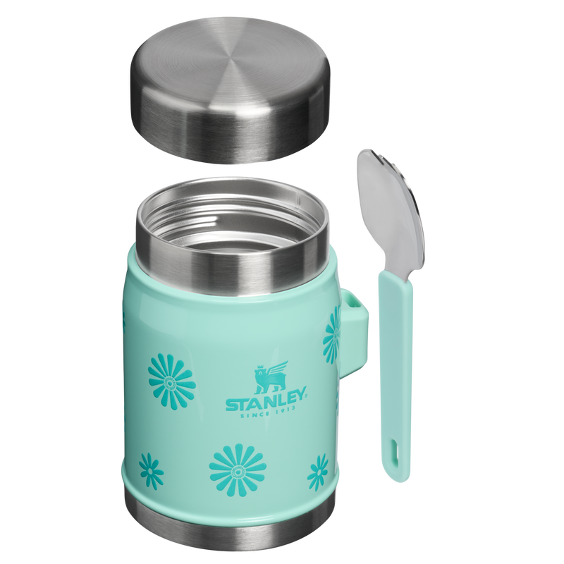 Stanley 1913 Classic Legendary Food Jar + Spork 14 OZ in Teal Daisies | Cross Section View