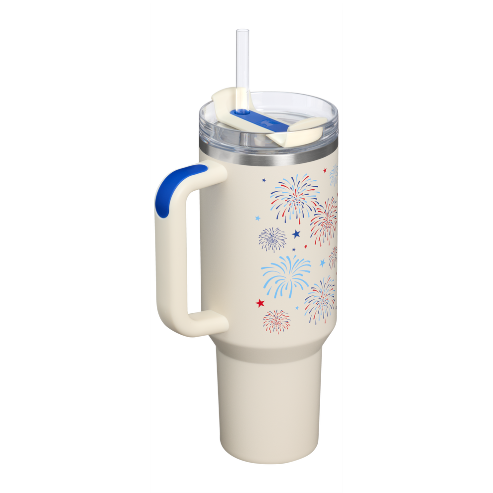Stanley 1913 The Quencher H2.0 Flowstate™ Tumbler 40 OZ in Cream Royal Fireworks