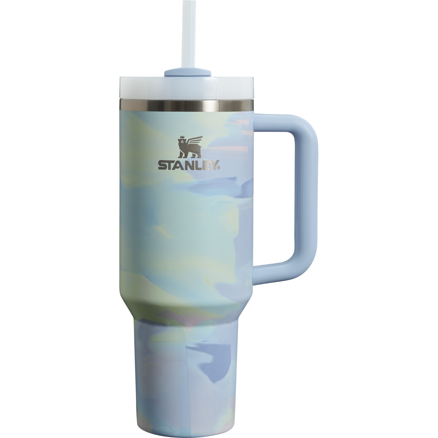 Stanley 40 OZ Quencher Tumbler With Straw & Handle In Cool Serene Brushstrokes