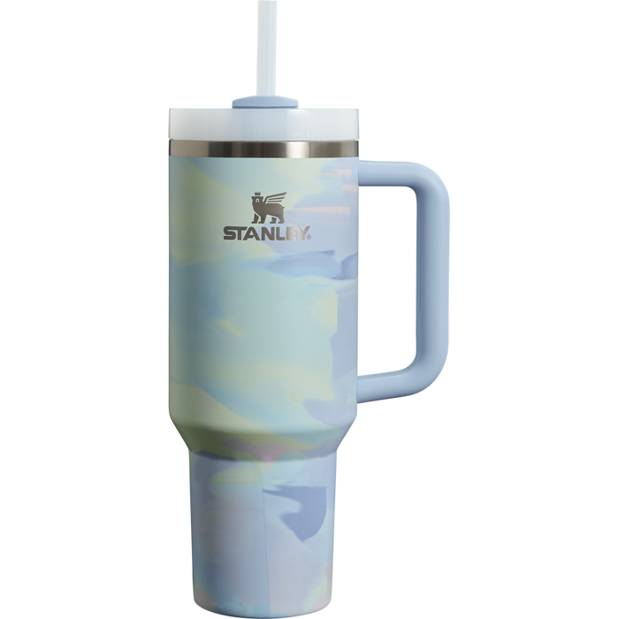 Stanley 40 OZ Quencher Tumbler With Straw & Handle In Cool Serene Brushstrokes