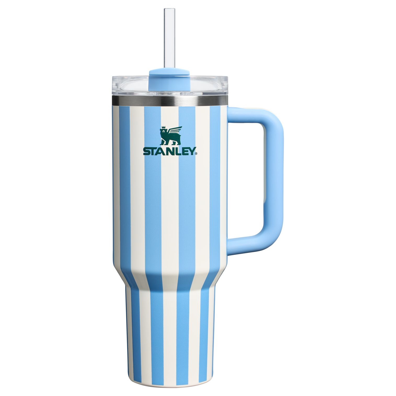 Stanley 40 OZ Quencher Stainless Steel Tumbler In Cornflower Cabana Stripe Pink From The Oasis Collection