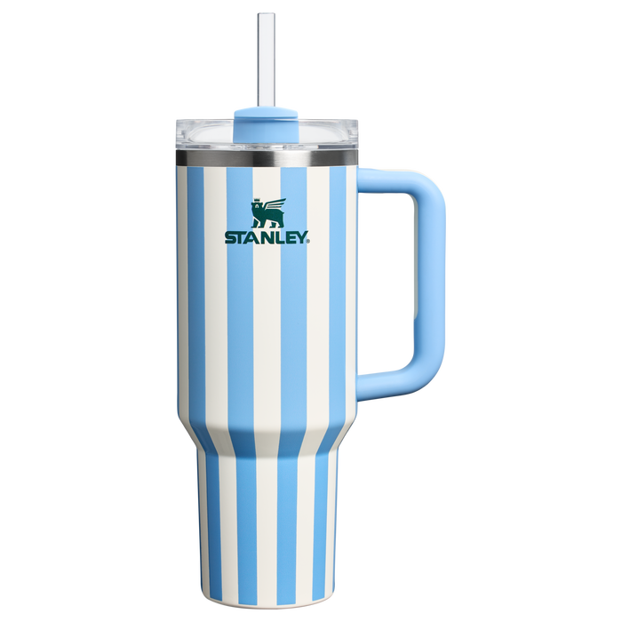 Stanley 40 OZ Quencher Stainless Steel Tumbler In Cornflower Cabana Stripe Pink From The Oasis Collection