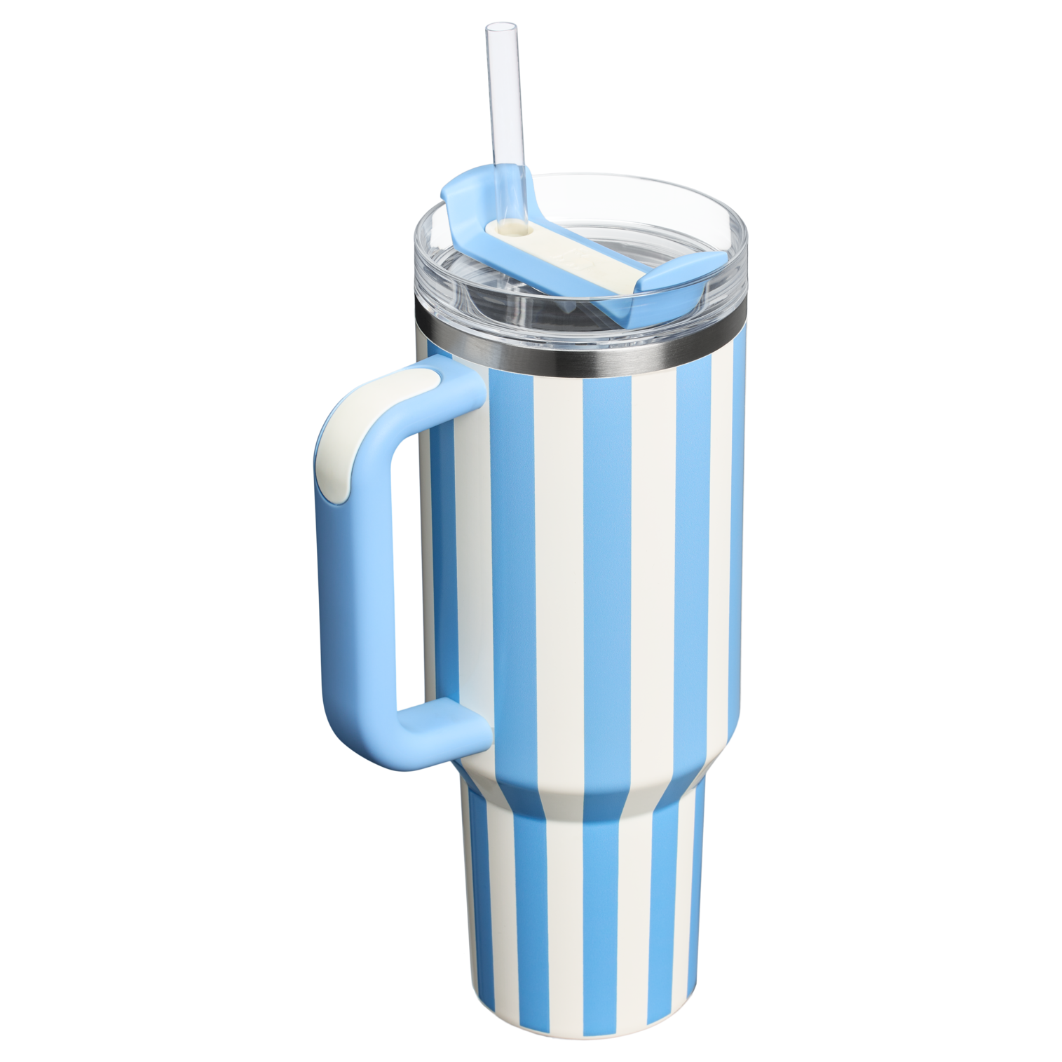 Stanley 40 OZ Quencher Stainless Steel Tumbler In Cornflower Cabana Stripe Pink From The Oasis Collection