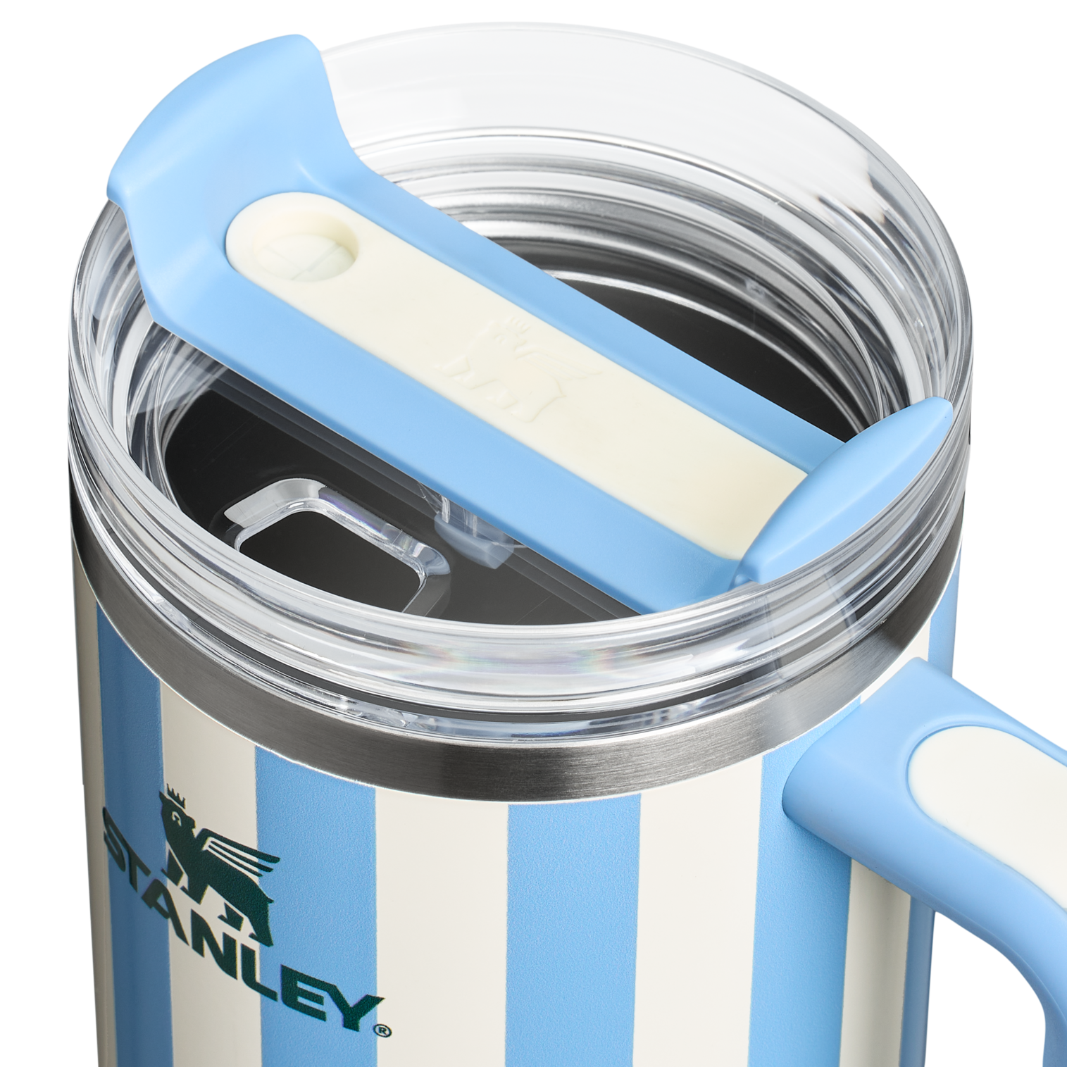 Stanley 40 OZ Quencher Stainless Steel Tumbler In Cornflower Cabana Stripe Pink From The Oasis Collection