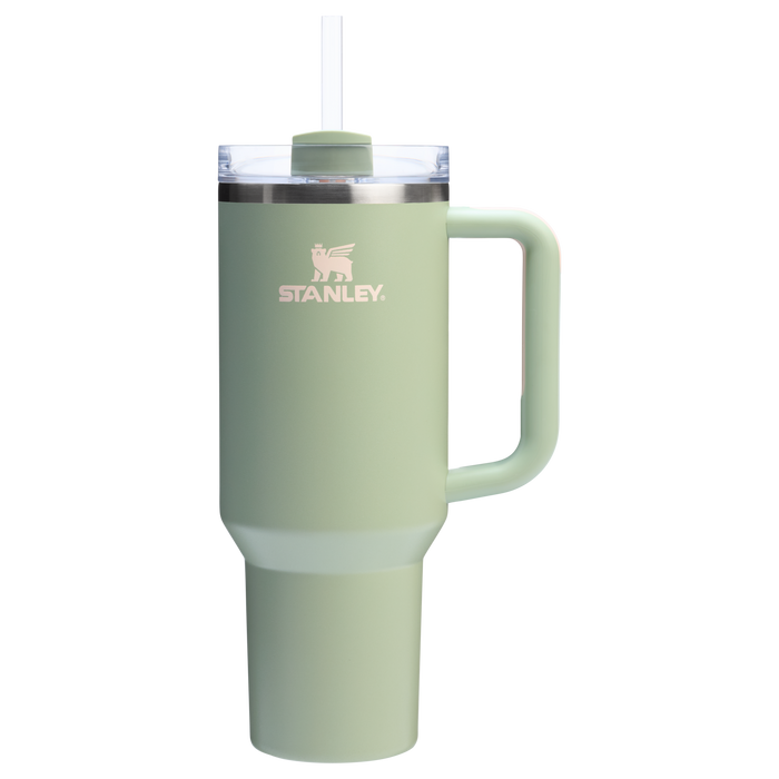 Stanley 40 OZ Quencher FlowState Stainless Steel Tumbler With Straw And Handle In Lichen Green