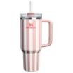 Stanley 40 OZ Quencher Stainless Steel Tumbler In Peach Whip Cabana Stripe Pink From The Oasis Collection