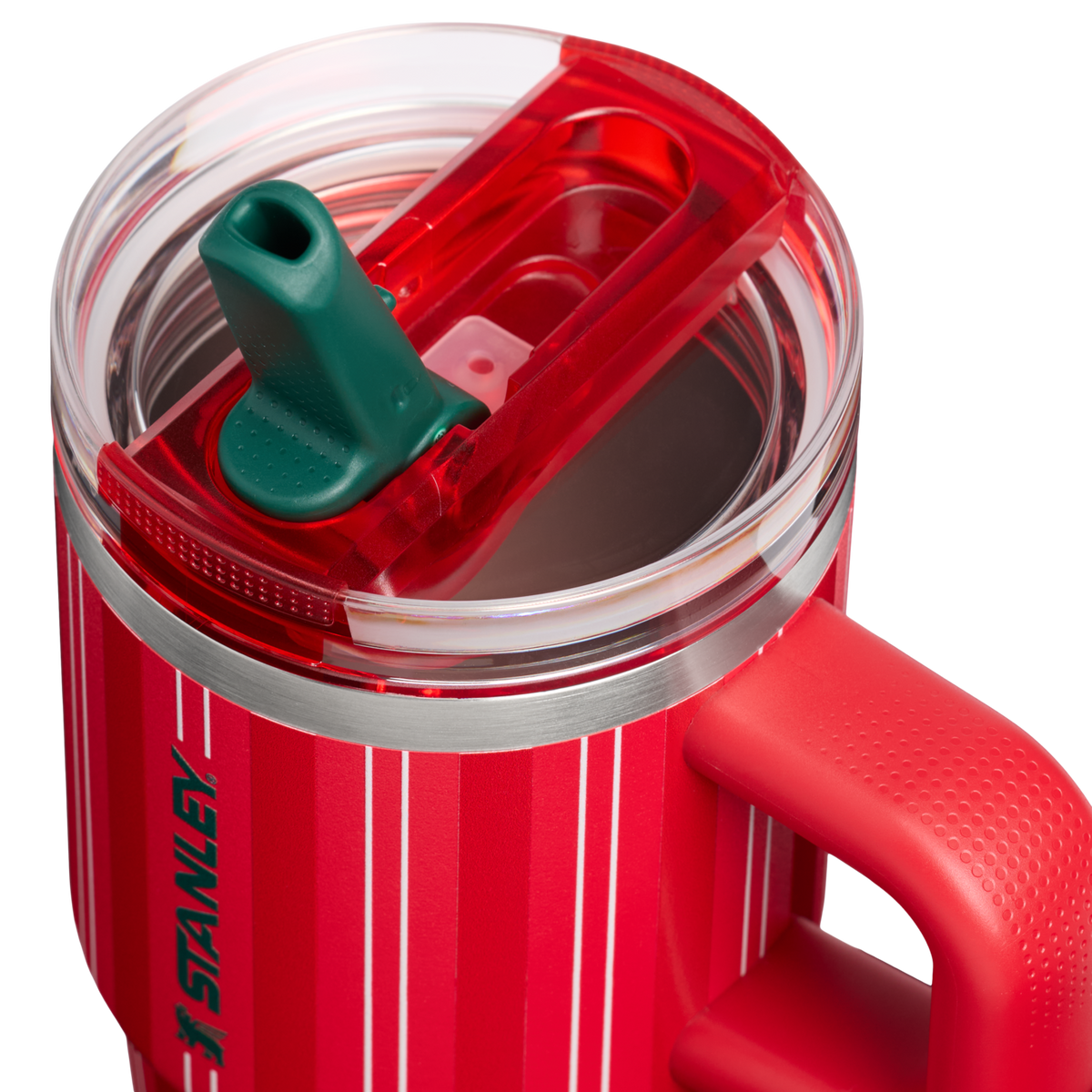 Stanley 1913 The Quencher® ProTour Flip Straw Tumbler 20 OZ in Rouge Holiday Stripe | Lid Detailed View