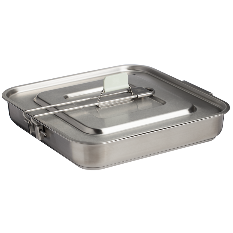 Stanley 1913 The Wildfare Pro Square Pan Cookset 5-piece set 2 QT in Pale Pebble + Stone | Back View