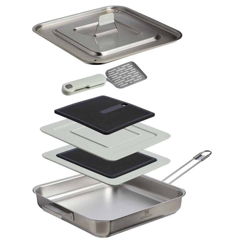 Stanley 1913 The Wildfare Pro Square Pan Cookset 5-piece set 2 QT in Pale Pebble + Stone | Cross Section View