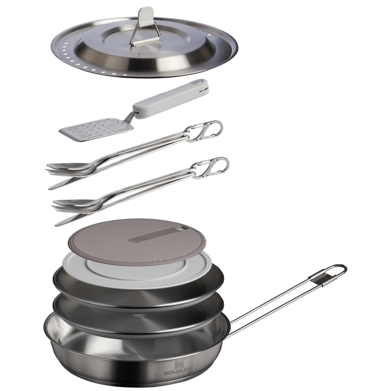 Stanley 1913 The Wildfare Pro Fry Pan Cookset 15-piece set 1.1 QT in Pale Pebble + Stone | Cross Section View